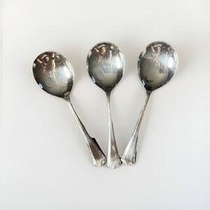 Vintage Sheffield England EPNS Silverplate Teaspoons Set of 3 Deco Fan Pattern‎